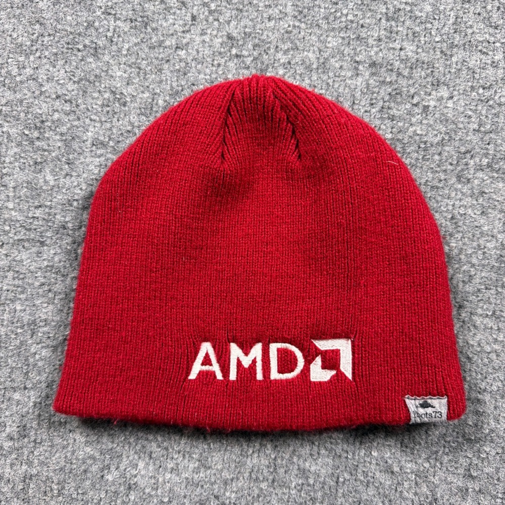 Roots 73 Beanie Unisex OS Red AMD Logo Embroidered‎ Knit Hat